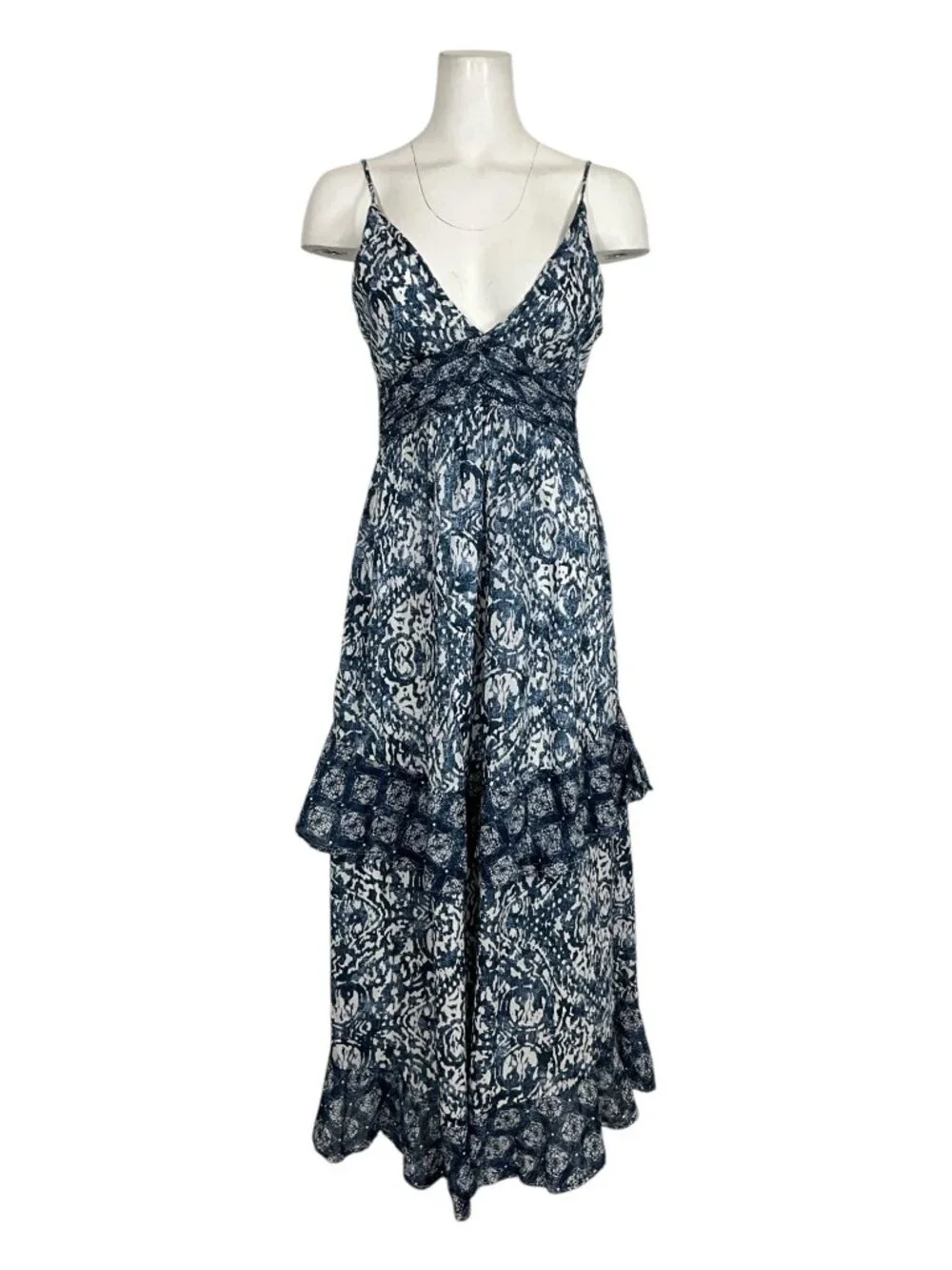Abercrombie & Fitch Tiered Maxi Dress S Blue Ruffle Sleeveless Summer